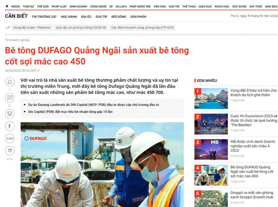 Dufago Concrete Quang Ngai pioneers in the production of 450 . fiber reinforced concrete